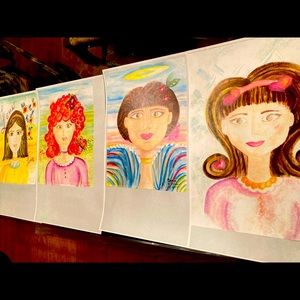 Set of 4 watercolor prints. Art Decor The Ladies.